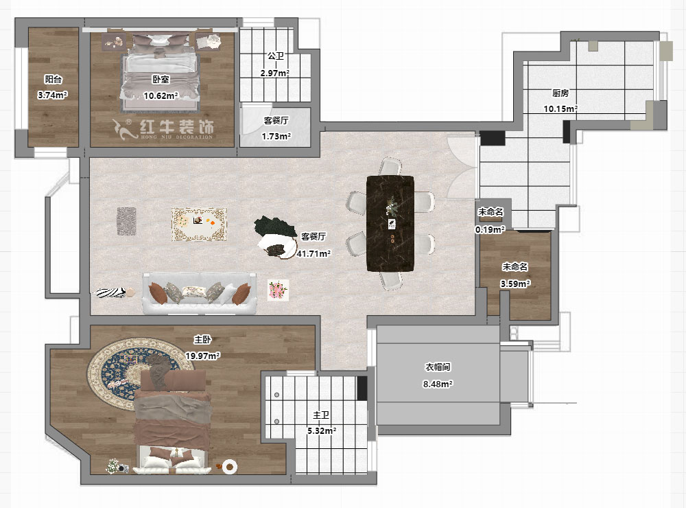蔣?。鸪?1-3-2206-140㎡-法式奶油風(fēng)格｜3室2廳2衛(wèi)｜新房裝修｜定制家｜全包23萬｜00_03平面彩圖