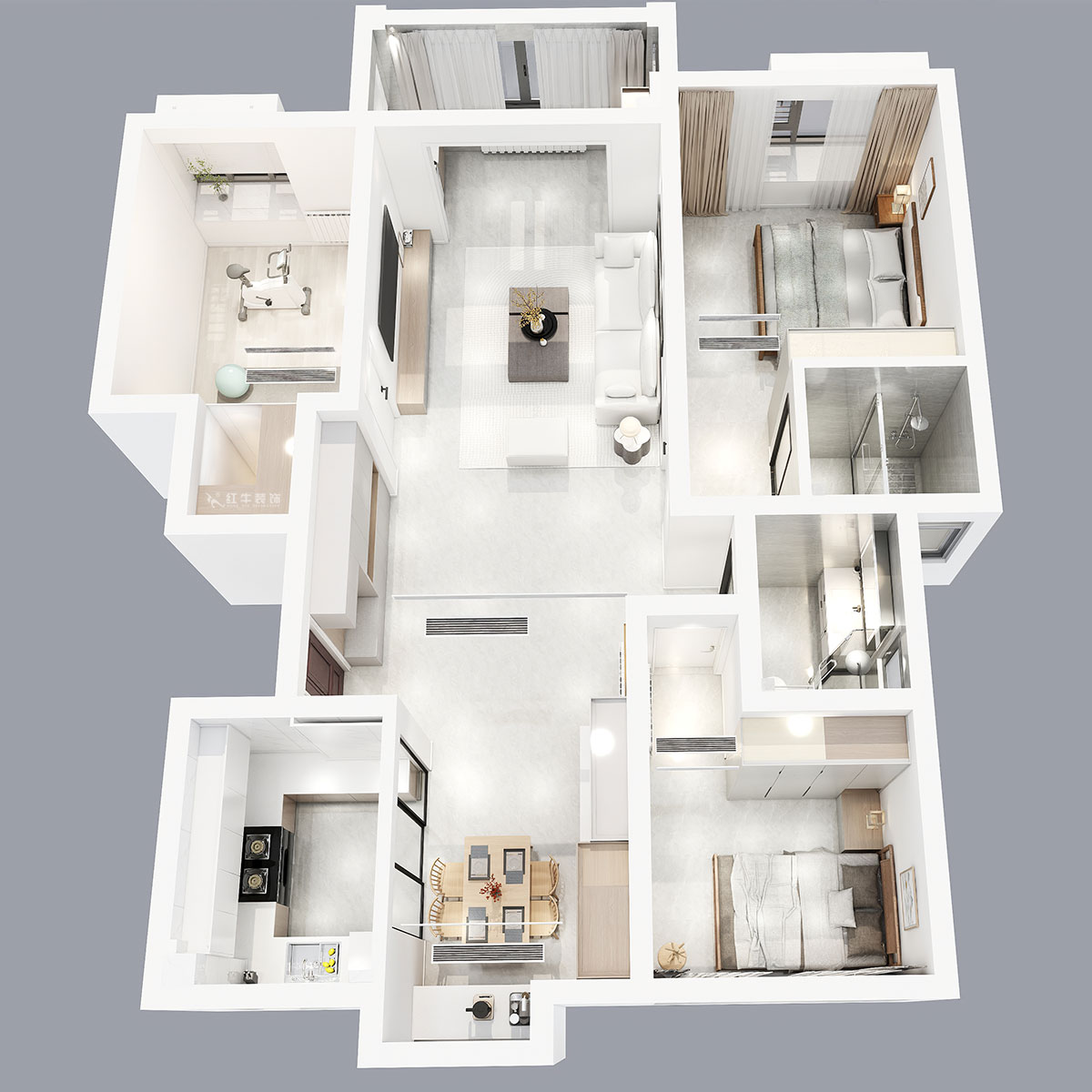 張智猿｜啟迪城博園1-302-114㎡-現代風格｜3室2廳1衛(wèi)｜新房裝修｜定制家｜全包17萬｜00_06鳥瞰圖1