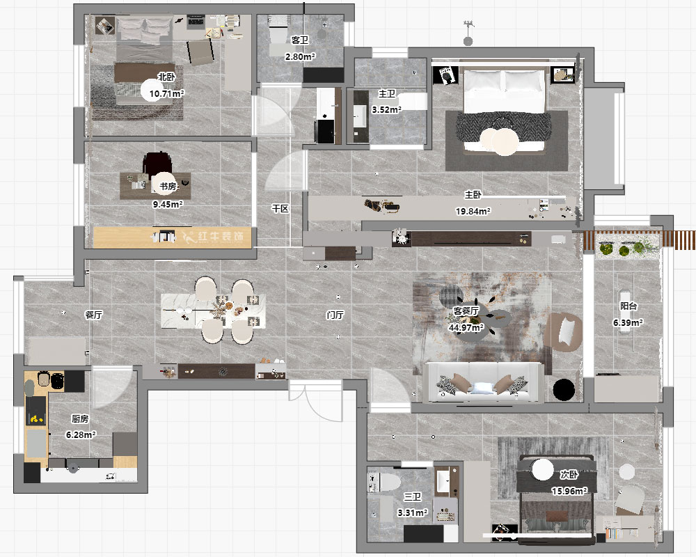 朱彥|中海桃源里6-2-903-159㎡-現(xiàn)代簡(jiǎn)約風(fēng)格|4室2廳3衛(wèi)|新房裝修|定制家|全包21萬|00_03平面彩圖