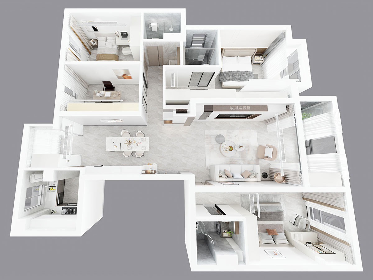 朱彥|中海桃源里6-2-903-159㎡-現(xiàn)代簡(jiǎn)約風(fēng)格|4室2廳3衛(wèi)|新房裝修|定制家|全包21萬|00_04鳥瞰圖