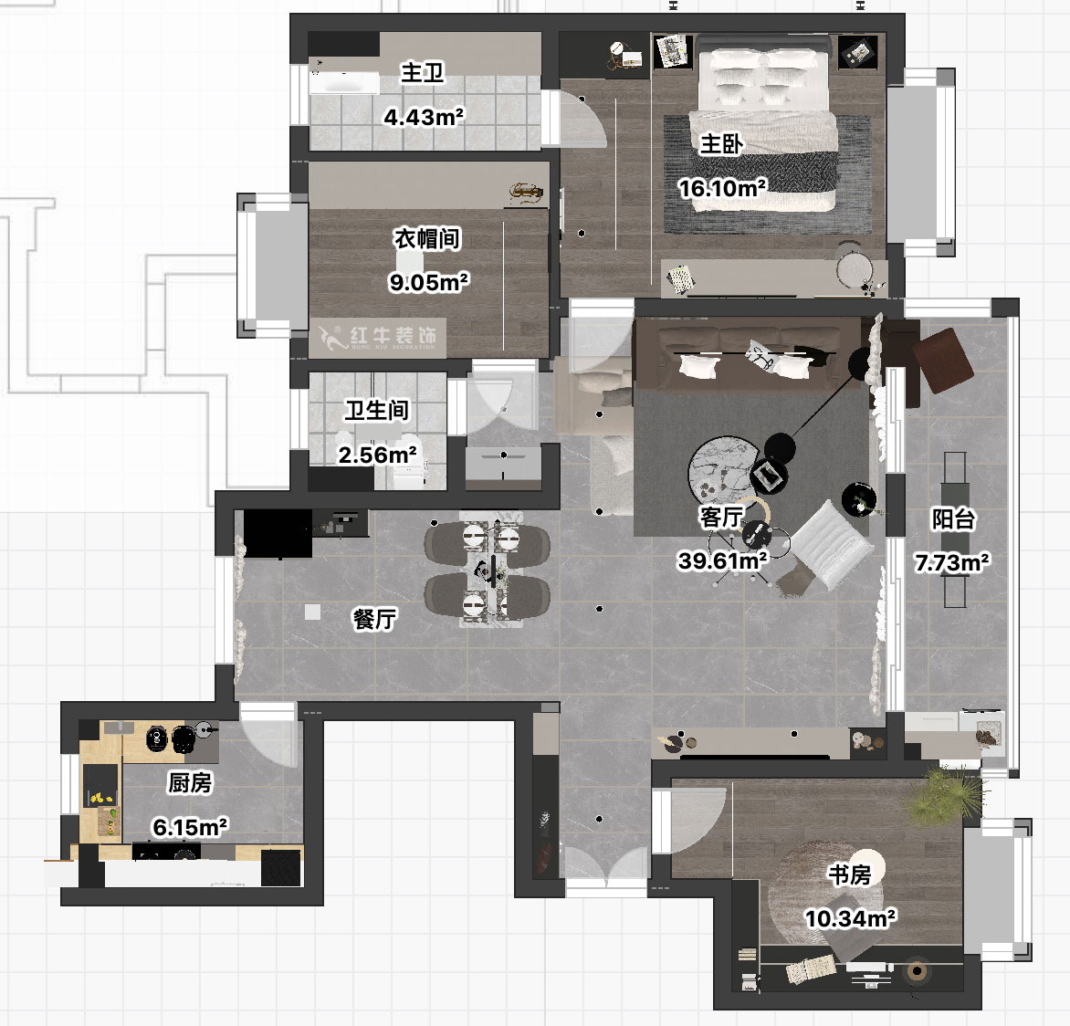 朱彥|鐘山峰景15-803-128㎡-簡(jiǎn)約風(fēng)格|3室2廳2衛(wèi)|新房裝修|定制家|全包13萬(wàn)|00_03平面彩圖