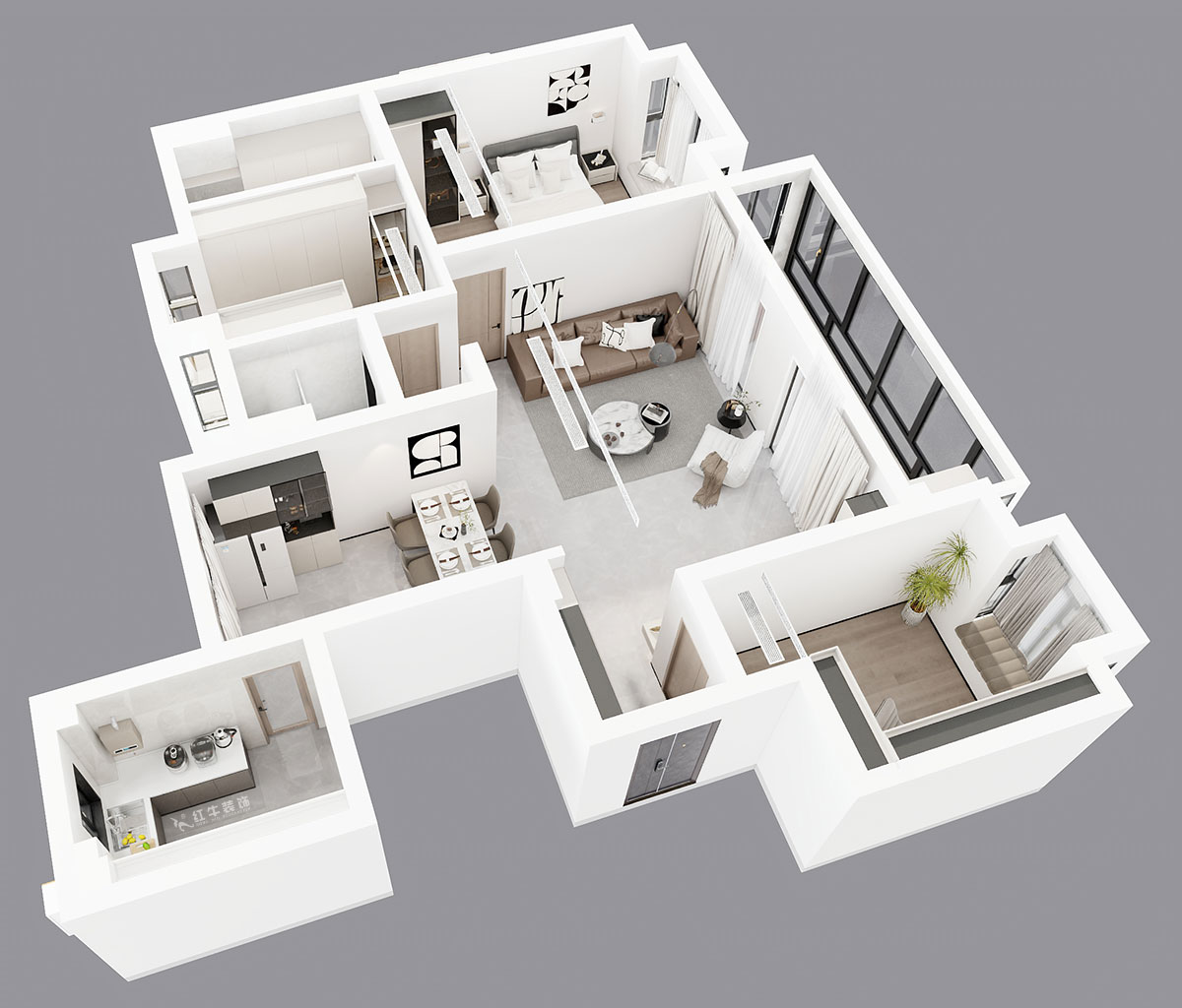 朱彥|鐘山峰景15-803-128㎡-簡(jiǎn)約風(fēng)格|3室2廳2衛(wèi)|新房裝修|定制家|全包13萬(wàn)|00_04鳥(niǎo)瞰圖