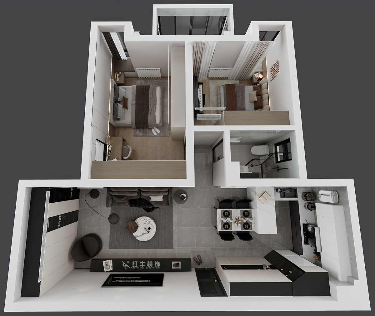 劉萍萍|潤花園2-2-202-94㎡-現代簡約風格|2室2廳1衛(wèi)|老房裝修|定制家|全包13萬|00_05鳥瞰圖