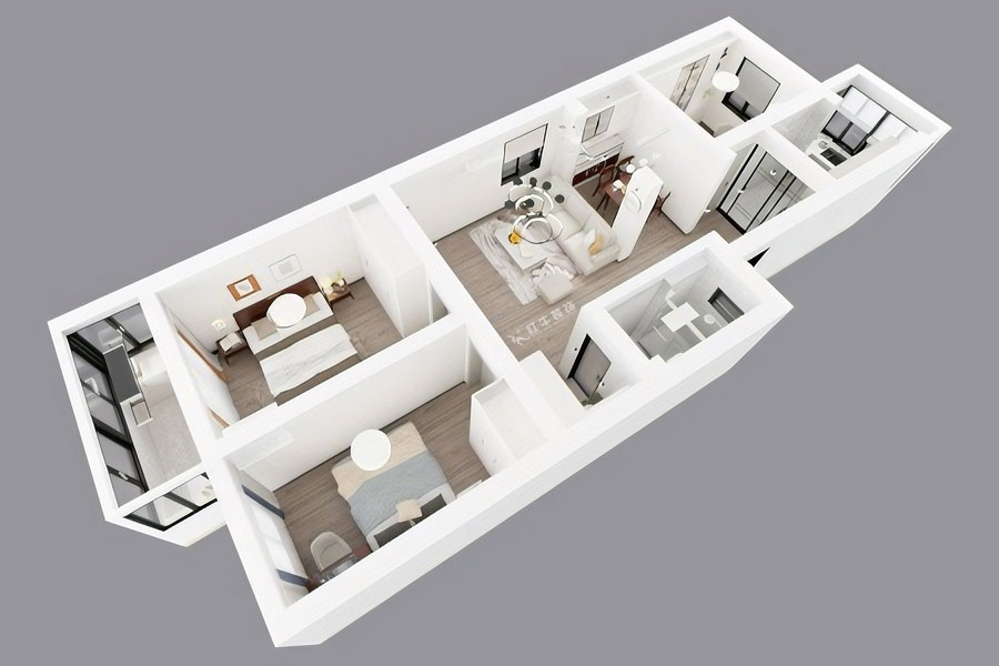 吳波｜寧工新寓一村44-502-90㎡-現(xiàn)代簡約風格｜3室2廳1衛(wèi)｜舊房裝修｜定制家｜全包12萬｜00_05鳥瞰圖