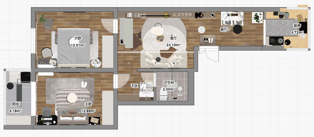 朱彥|東大影壁1號(hào)304-79㎡-簡(jiǎn)約風(fēng)格|2室2廳1衛(wèi)|老房裝修|定制家|全包11萬(wàn)|00_03平面彩圖