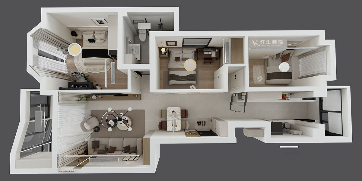 朱明琪|怡馨花園1-2-202-98㎡-現(xiàn)代簡(jiǎn)約風(fēng)格|3室2廳1衛(wèi)|老房裝修|定制家|全包15萬(wàn)|00_04鳥(niǎo)瞰圖