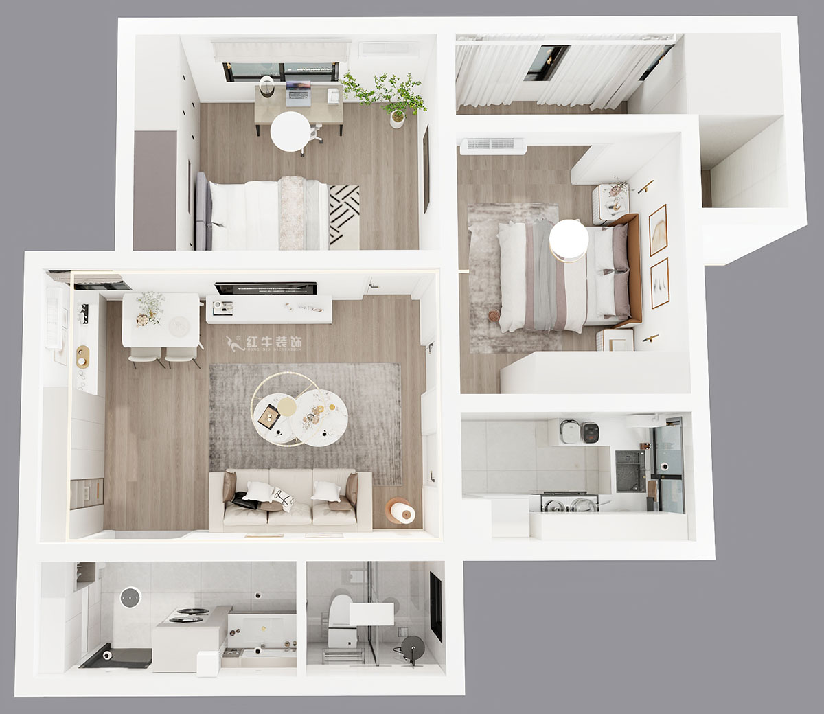 朱彥|建康花苑4-505-89㎡-現(xiàn)代簡(jiǎn)約風(fēng)格|2室2廳1衛(wèi)|老房改造|定制家|全包12萬|00_04鳥瞰圖