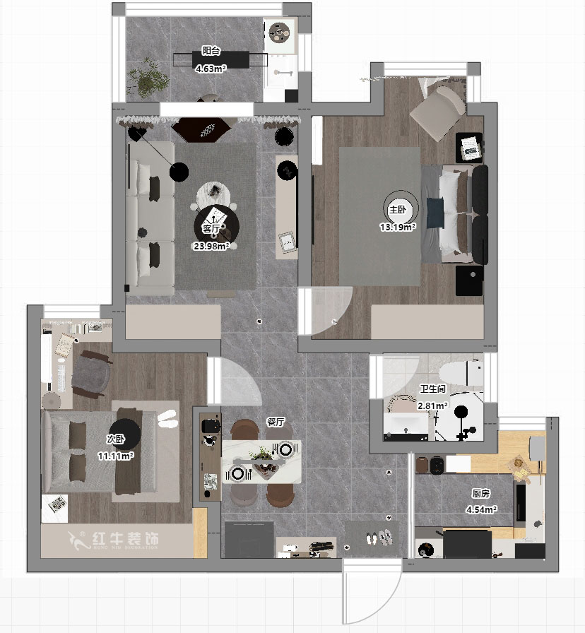 仇美蓉｜御道嘉庭8-1-702-78㎡-簡約風格｜2室2廳1衛(wèi)｜新房裝修｜定制家｜全包10萬｜00_03平面彩圖