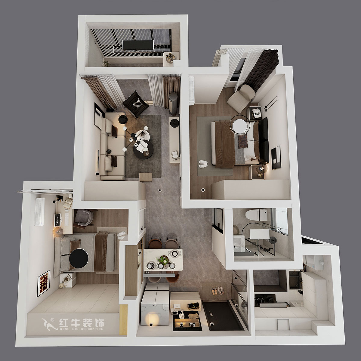 仇美蓉｜御道嘉庭8-1-702-78㎡-簡約風格｜2室2廳1衛(wèi)｜新房裝修｜定制家｜全包10萬｜00_04鳥瞰圖