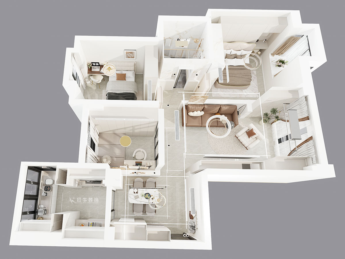 吳波｜金陵灣6-3-1901-120㎡-現(xiàn)代簡(jiǎn)約風(fēng)格｜3室2廳1衛(wèi)｜新房裝修｜定制家｜全包15萬｜00_05鳥瞰圖