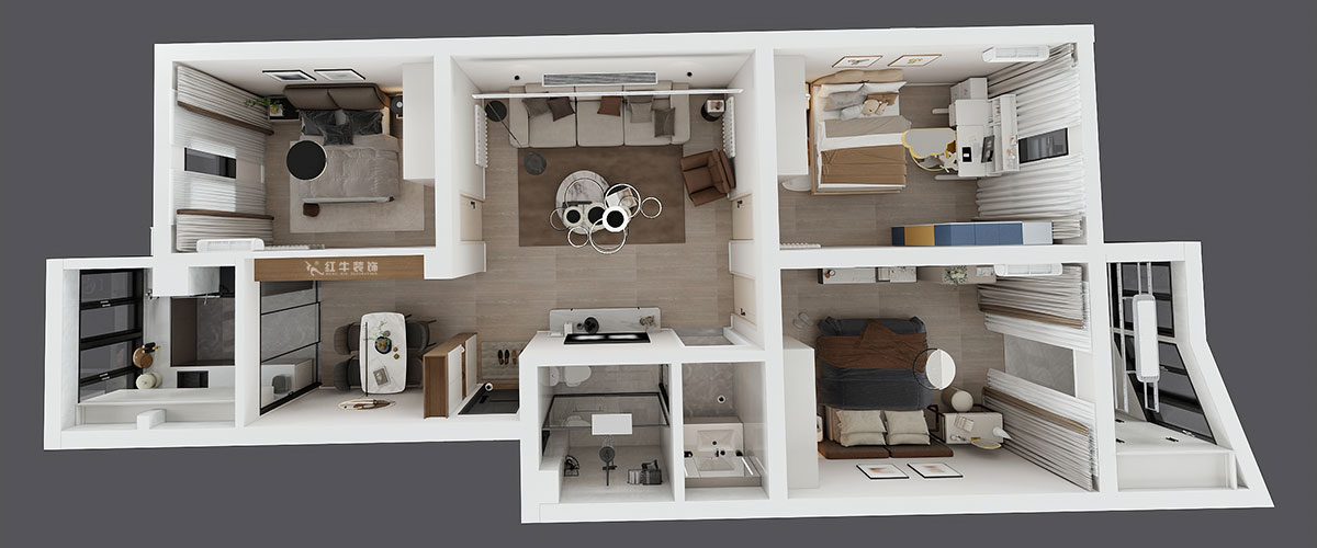 劉小勇|金信花園12-37-401-105㎡-現(xiàn)代簡(jiǎn)約風(fēng)格|3室2廳1衛(wèi)|老房裝修|定制家|全包13萬|00_04鳥瞰圖