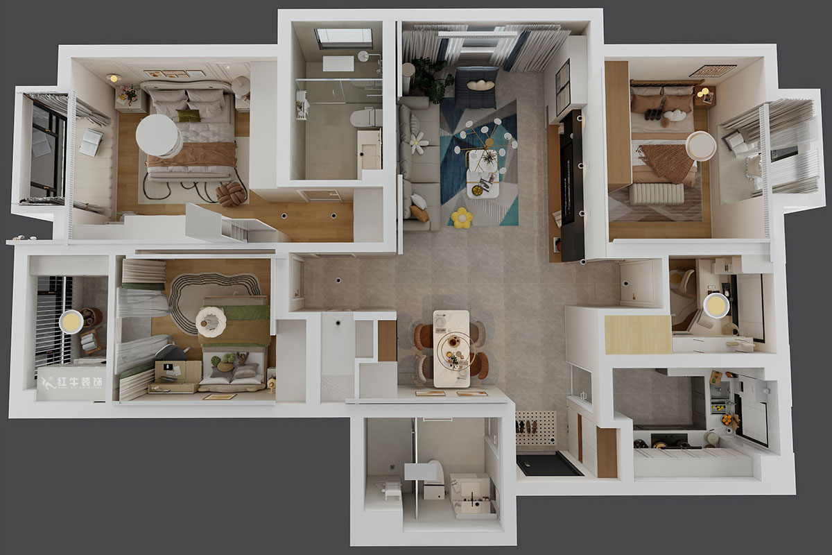 朱明琪|星葉瑜憬灣2-2-1006-127㎡-北歐風(fēng)格|3室2廳2衛(wèi)|新房裝修|定制家|全包16萬|00_04鳥瞰圖