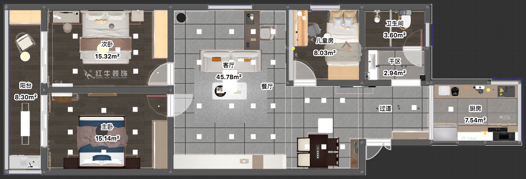 劉小勇|桃葉渡13-402-125㎡-現(xiàn)代簡約風(fēng)格|3室2廳2衛(wèi)|老房裝修|定制家|全包15萬|00_03平面彩圖