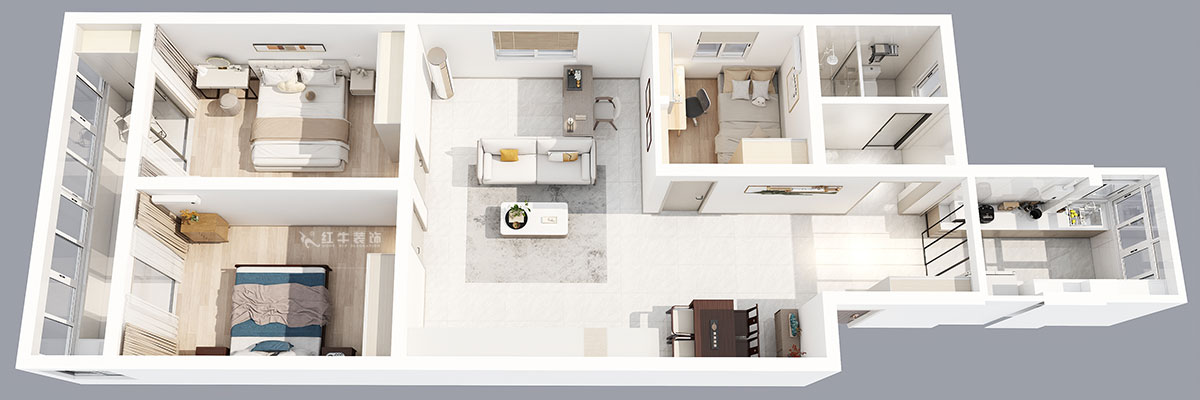 劉小勇|桃葉渡13-402-125㎡-現(xiàn)代簡約風(fēng)格|3室2廳2衛(wèi)|老房裝修|定制家|全包15萬|00_04鳥瞰圖