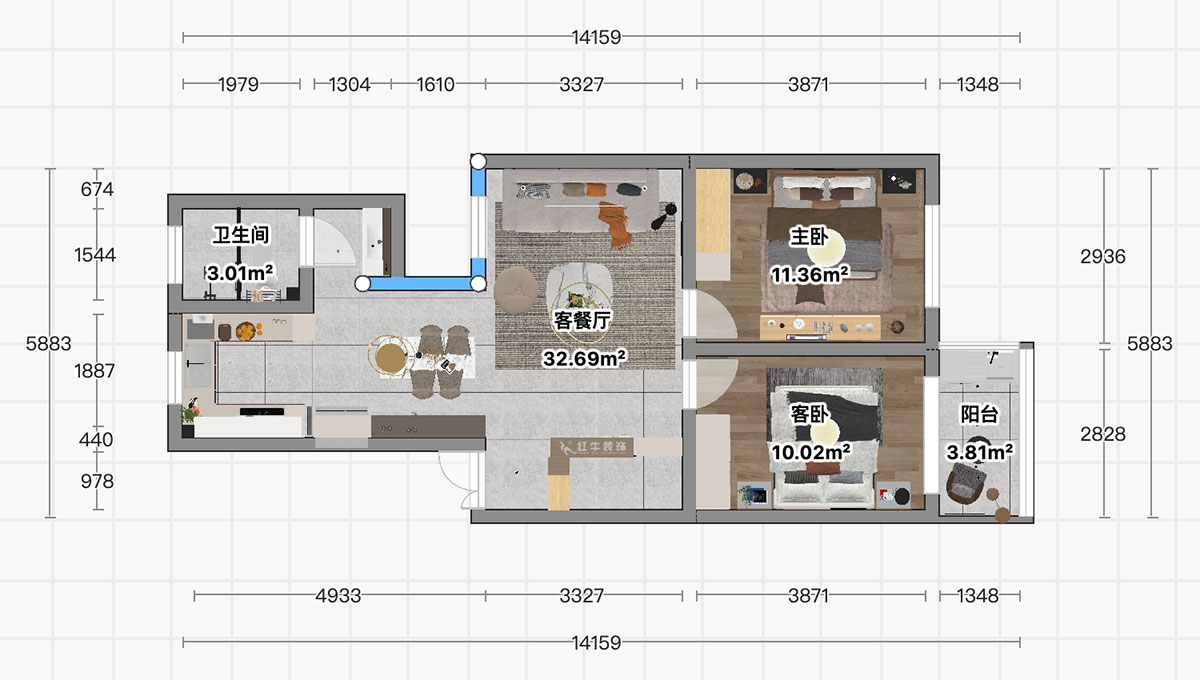 顧娟｜曹后村30號(hào)大院4-3-304-75㎡-現(xiàn)代風(fēng)格｜2室2廳1衛(wèi)｜舊房裝修｜定制家｜全包12