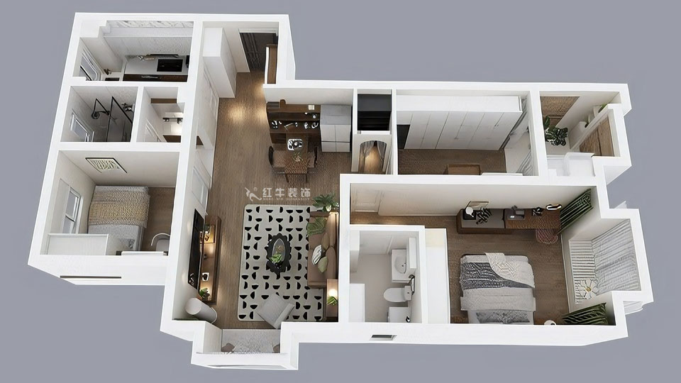 蔣琛｜金域國際10-2004-105㎡-現(xiàn)代簡約風(fēng)格｜3室1廳1衛(wèi)｜毛坯裝修｜定制家｜全包12萬｜00_04鳥瞰圖