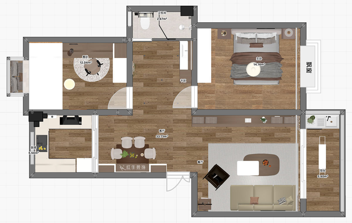 朱明琪|天潤(rùn)城六街區(qū)30-103-85㎡-原木風(fēng)格|2室1廳1衛(wèi)|老房裝修|定制家|全包11萬(wàn)|00_03平面彩圖