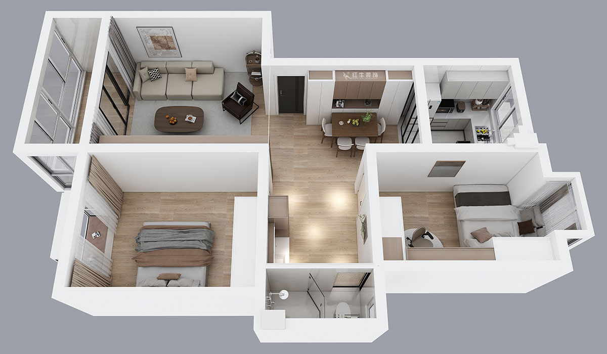朱明琪|天潤(rùn)城六街區(qū)30-103-85㎡-原木風(fēng)格|2室1廳1衛(wèi)|老房裝修|定制家|全包11萬(wàn)|00_04鳥(niǎo)瞰圖