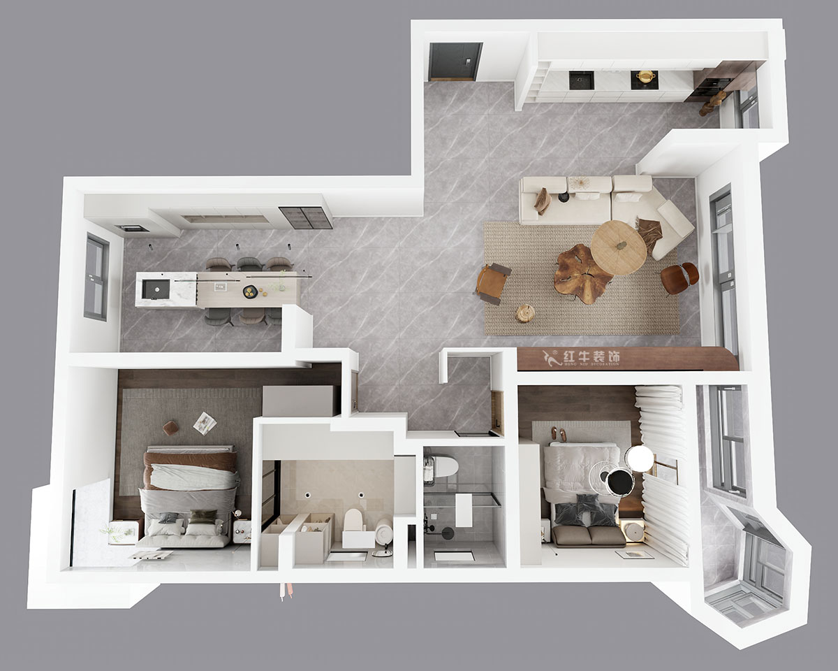 蔣琛｜左岸名苑月桂閣2-1-1401-140㎡-意式極簡(jiǎn)風(fēng)格｜3室2廳2衛(wèi)｜老房裝修｜婚房裝修｜定制家｜全包18萬(wàn)｜00_04鳥瞰圖