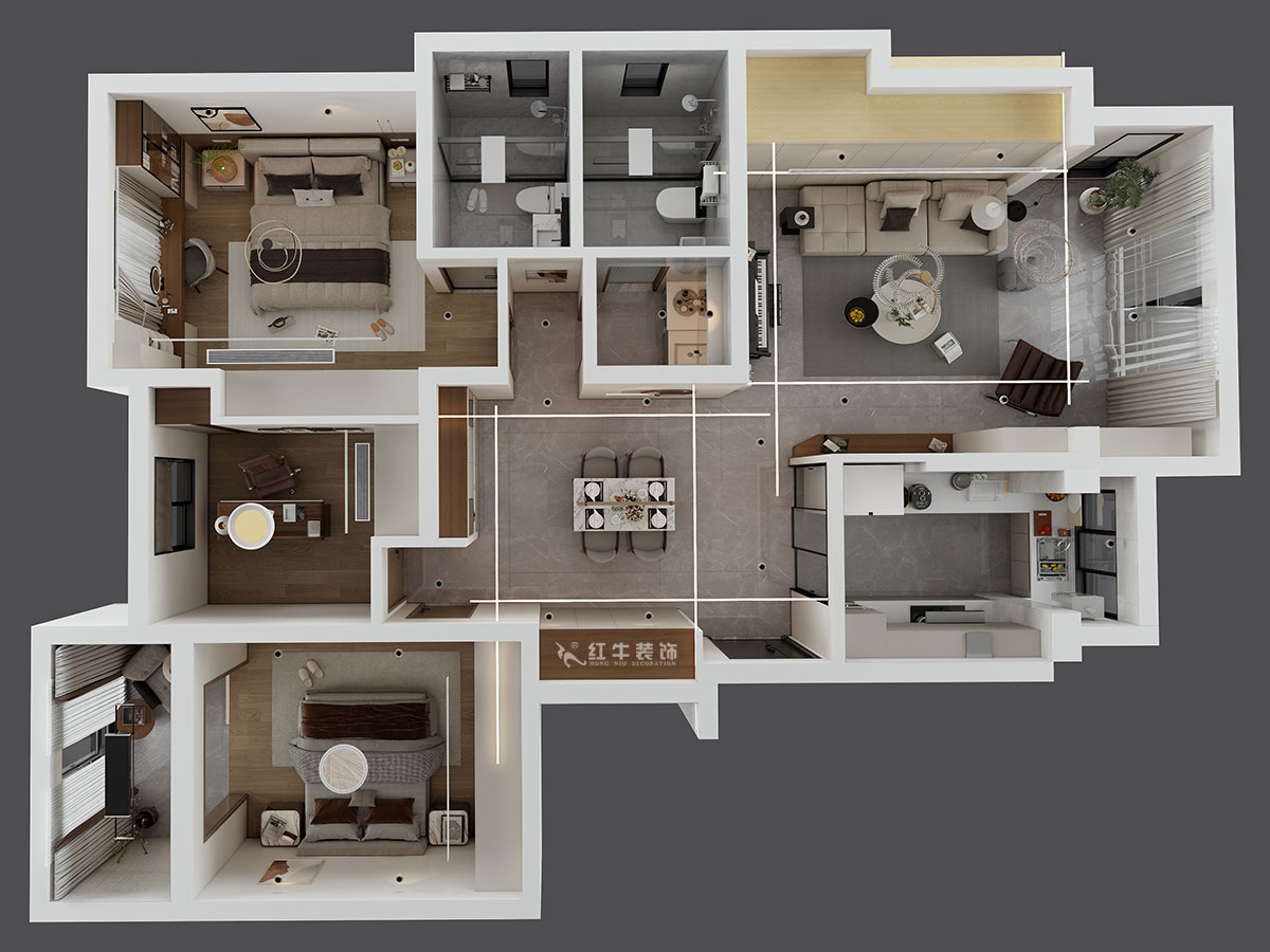 劉小勇|柏悅瀾庭28-206-125㎡-現(xiàn)代簡約風(fēng)格|3室2廳2衛(wèi)|老房裝修|定制家|全包17萬|00_04鳥瞰圖