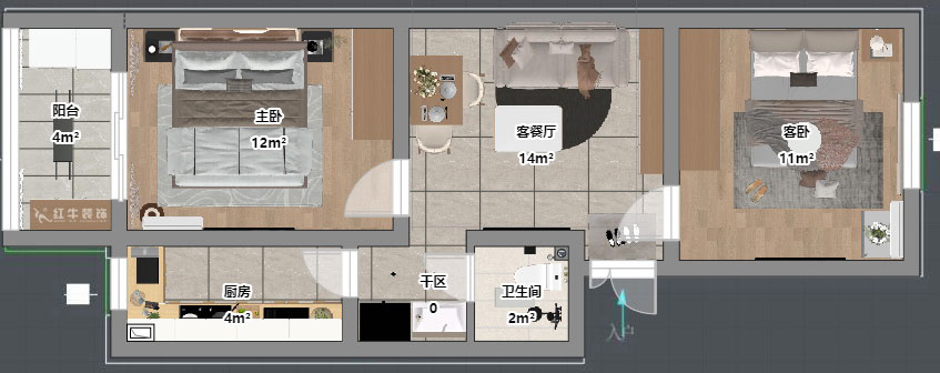 吳波|康美里1-4-502-60㎡-現(xiàn)代簡約風格|2室2廳1衛(wèi)|舊房裝修|定制家|全包9