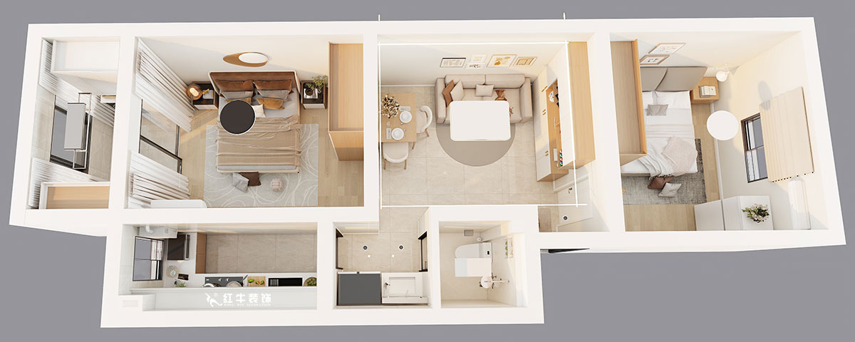 吳波|康美里1-4-502-60㎡-現(xiàn)代簡約風格|2室2廳1衛(wèi)|舊房裝修|定制家|全包9