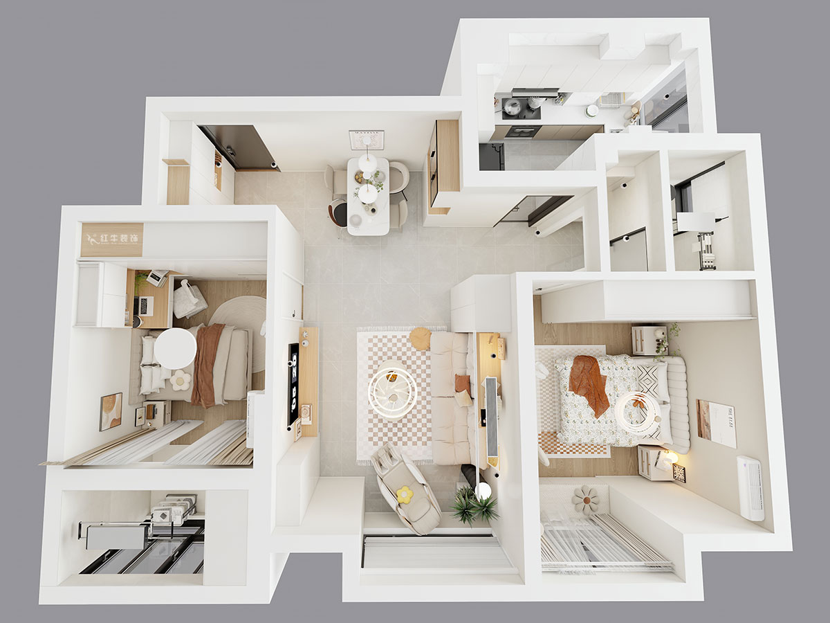 蔣?。辖鹉显?1-1-202-82㎡-簡約奶油風(fēng)格｜2室1廳1衛(wèi)｜二手房裝修｜婚房裝修｜定制家｜全包11