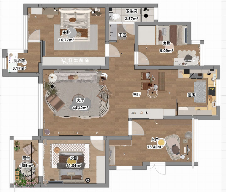 朱明琪｜紫氣鐘山21-1-202-110㎡-北歐風格｜3室2廳1衛(wèi)｜老房裝修｜定制家｜全包15萬｜00_03平面彩圖