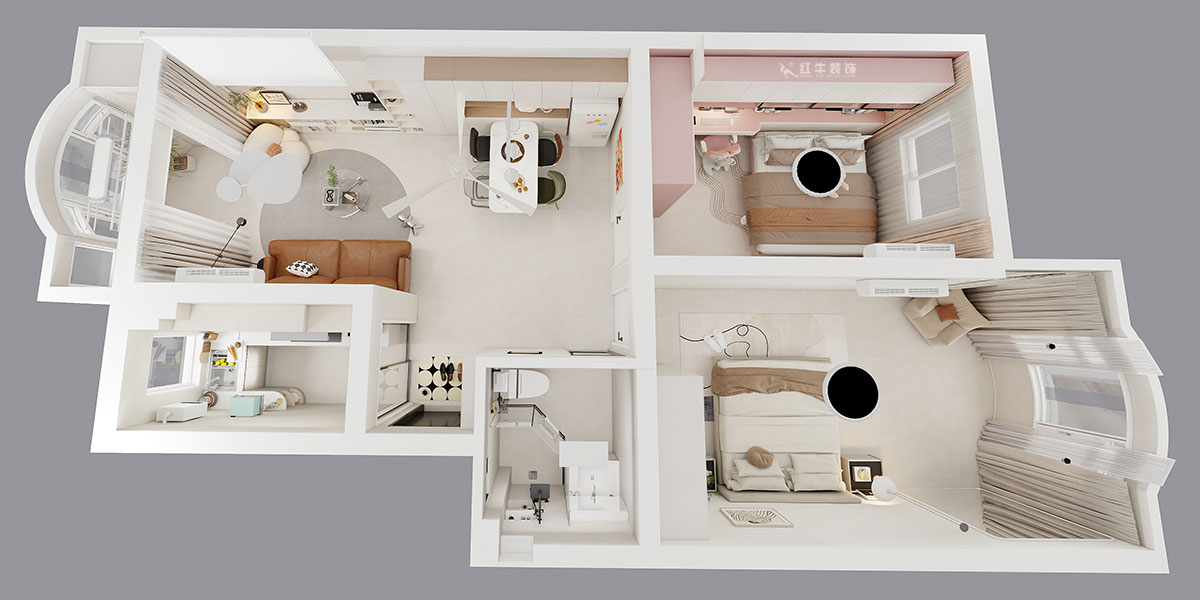 朱明琪｜紫薇花園2-302-72㎡-現(xiàn)代風(fēng)格｜2室2廳1衛(wèi)｜老房裝修｜定制家｜全包12萬｜00_04鳥瞰圖