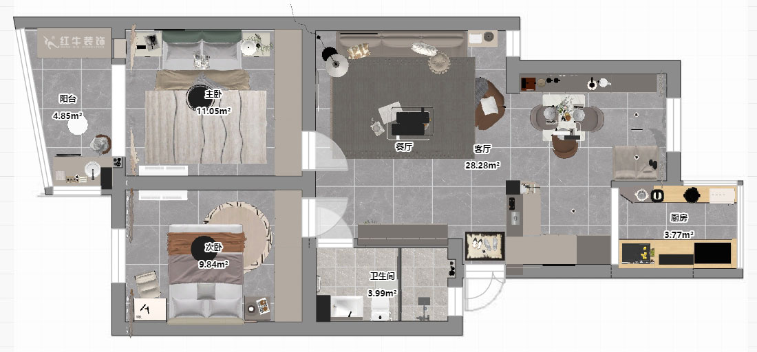 孟憲濤｜龍?bào)椿ㄔ?-502-75㎡-現(xiàn)代簡約風(fēng)格｜3室1廳1衛(wèi)｜老房裝修｜定制家｜全包11萬｜00_03平面彩圖