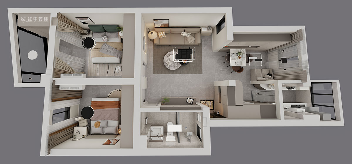 孟憲濤｜龍?bào)椿ㄔ?-502-75㎡-現(xiàn)代簡約風(fēng)格｜3室1廳1衛(wèi)｜老房裝修｜定制家｜全包11萬｜00_04鳥瞰圖