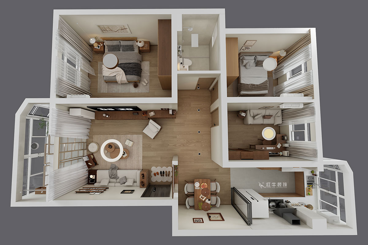 朱明琪|月牙湖花園3-1-402-89㎡-原木風(fēng)格|3室2廳1衛(wèi)|老房翻新|定制家|全包13萬|00_04鳥瞰圖