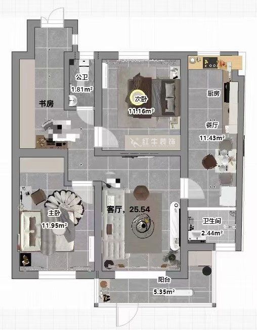 孟憲濤｜中央路286號101室-93㎡-現(xiàn)代簡約風(fēng)格｜3室2廳1衛(wèi)｜老房裝修｜定制家｜全包14