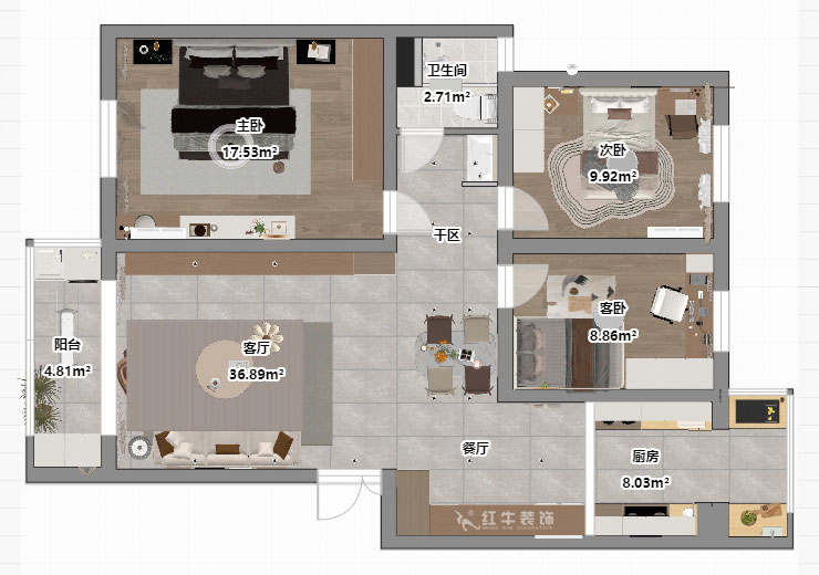 顧娟|月牙湖花園17-202-107㎡-現(xiàn)代簡約風格|3室2廳1衛(wèi)|舊房裝修|定制家|全包14