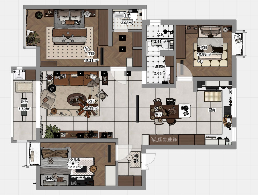 顧娟|紫金明珠4幢102室-120㎡-復古風|3室2廳2衛(wèi)|舊房裝修|定制家|全包16