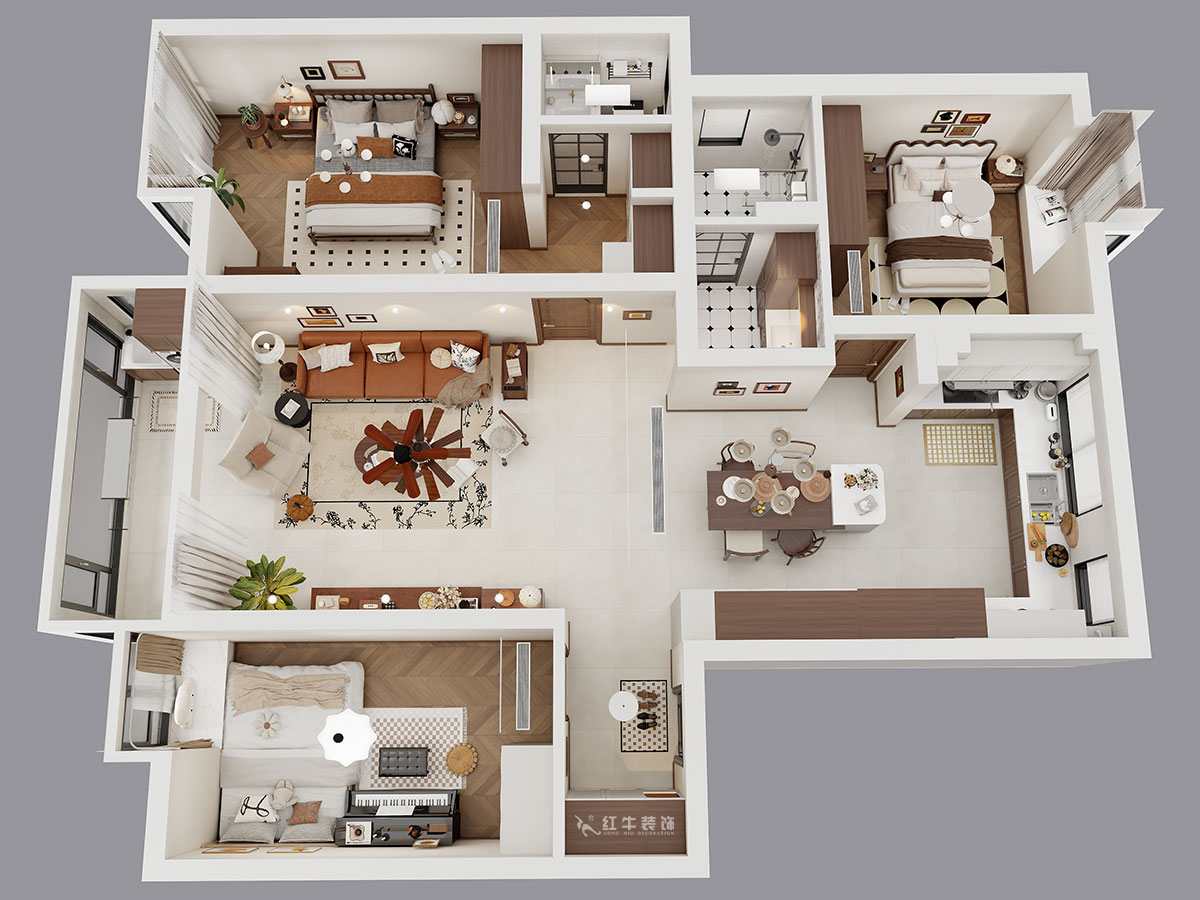 顧娟|紫金明珠4幢102室-120㎡-復古風|3室2廳2衛(wèi)|舊房裝修|定制家|全包16