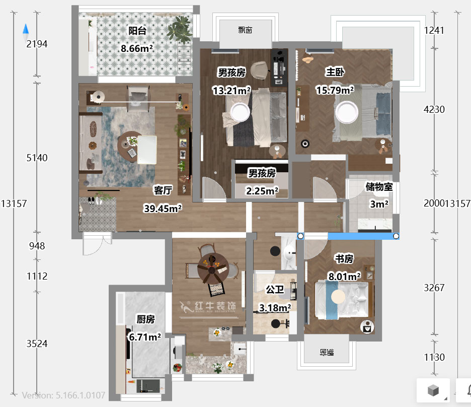 魏利利|澳麗嘉園6-1004-128㎡-現(xiàn)代中古風|3室2廳2衛(wèi)|老房改造|定制家|全包17萬|00_03平面彩圖