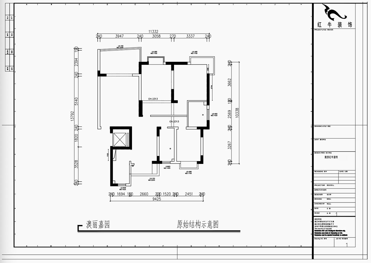 魏利利|澳麗嘉園6-1004-128㎡-現(xiàn)代中古風|3室2廳2衛(wèi)|老房改造|定制家|全包17萬|00_01原始結(jié)構(gòu)示意圖
