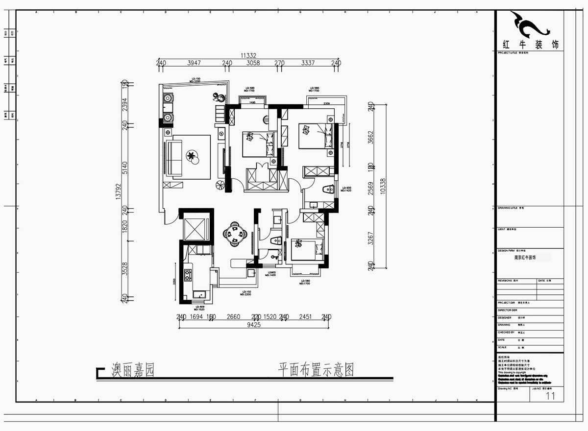 魏利利|澳麗嘉園6-1004-128㎡-現(xiàn)代中古風|3室2廳2衛(wèi)|老房改造|定制家|全包17萬|00_02平面布置示意圖