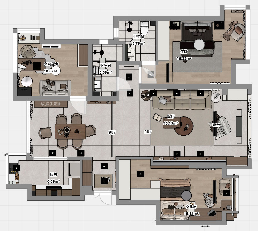 朱彥|名都花園4-901-117㎡-現(xiàn)代簡約風(fēng)格|3室2廳2衛(wèi)|老房改造|定制家|全包15萬|00_03平面彩圖