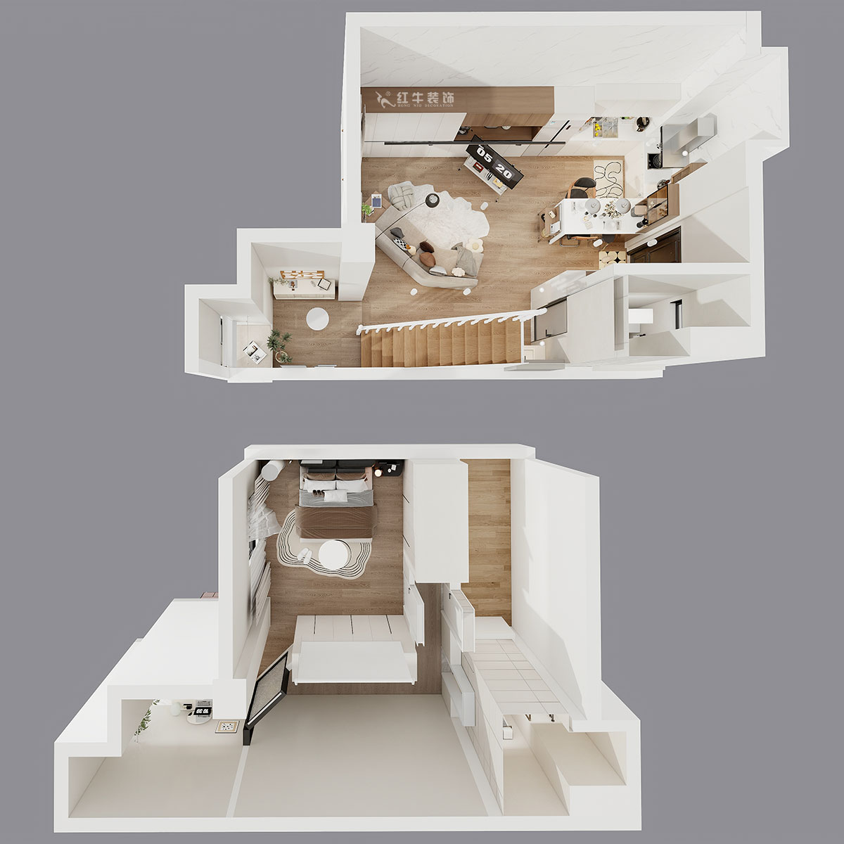 朱明琪|萊茵鉑郡922室-69㎡-原木風格|復式|loft公寓|2室2廳2衛(wèi)|老房裝修|定制家|全包12萬|00_05鳥瞰圖