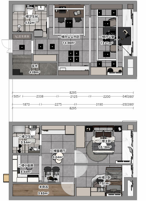 蔣琛｜融信鉑岸中心5號(hào)樓1218室-50㎡挑高-現(xiàn)代簡(jiǎn)約風(fēng)格｜3室2廳2衛(wèi)｜老房裝修｜定制家｜全包12萬｜00_04平面彩圖