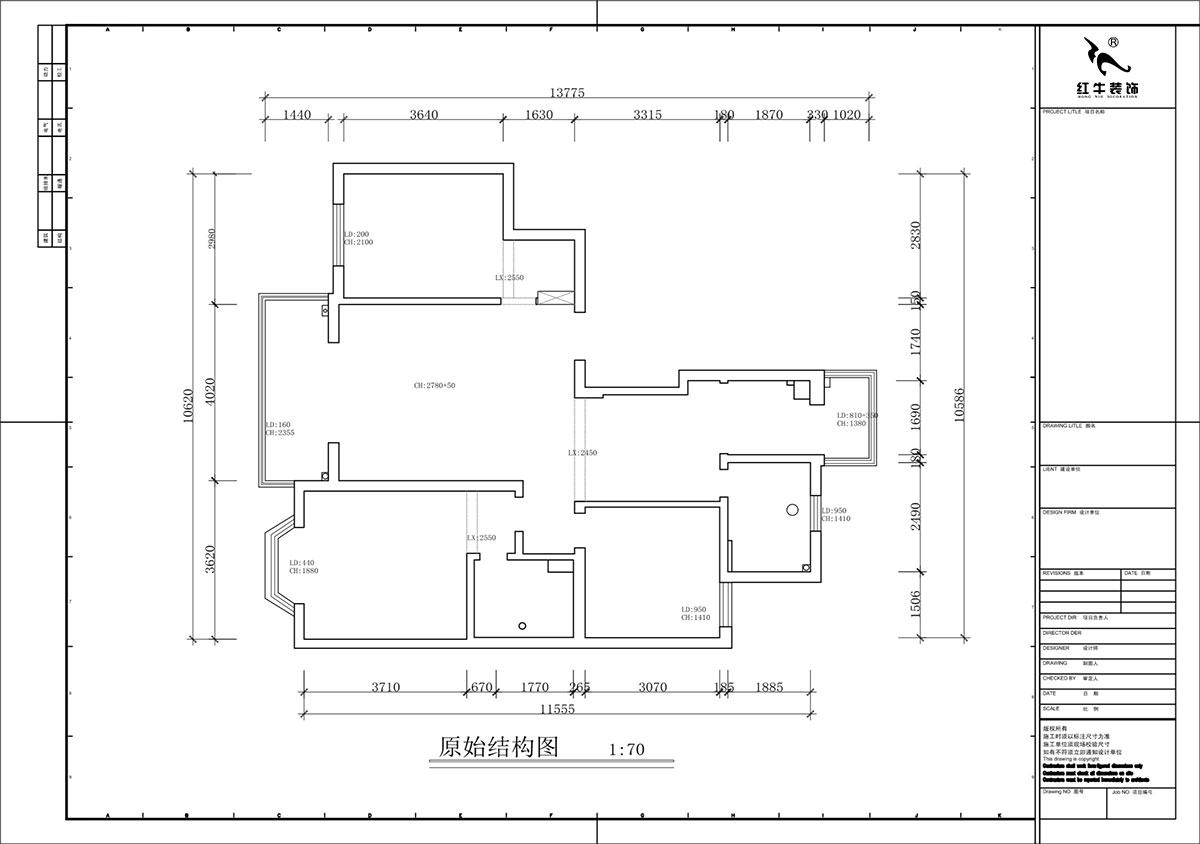 蔣?。汩坷?-2-901-108㎡-現(xiàn)代簡約風格｜3室2廳2衛(wèi)｜老房裝修｜定制家｜全包16萬｜00_01原始結構圖