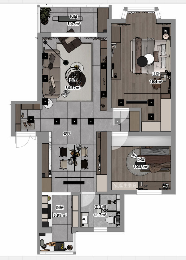 蔣?。汩坷?-2-902-100㎡-現(xiàn)代簡約風(fēng)格｜2室2廳1衛(wèi)｜老房裝修｜定制家｜全包14萬｜00_03平面彩圖