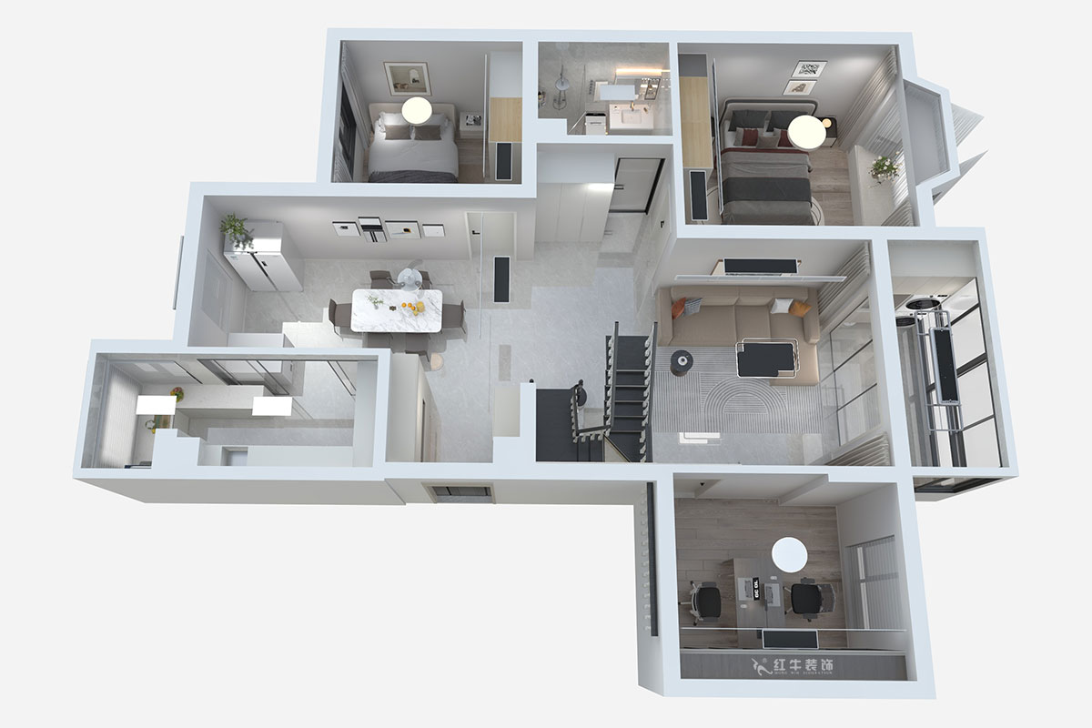 蔣琛｜香榭里8-3-1101-260㎡-現(xiàn)代簡(jiǎn)約風(fēng)格｜4室3廳2衛(wèi)｜老房裝修｜定制家｜全包29萬｜00_05鳥瞰圖