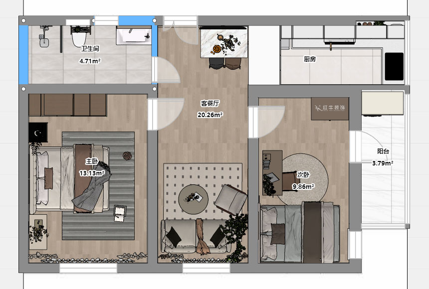 劉曉芳|青云巷20號201-57㎡-現(xiàn)代風格|2室2廳1衛(wèi)|老房裝修|定制家|全包8