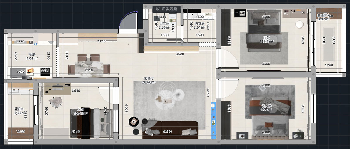 蔣琛｜金舟花園4-3-806-100㎡-現(xiàn)代簡(jiǎn)約風(fēng)格｜3室2廳1衛(wèi)｜老房裝修｜定制家｜全包12萬(wàn)｜00_03平面彩圖