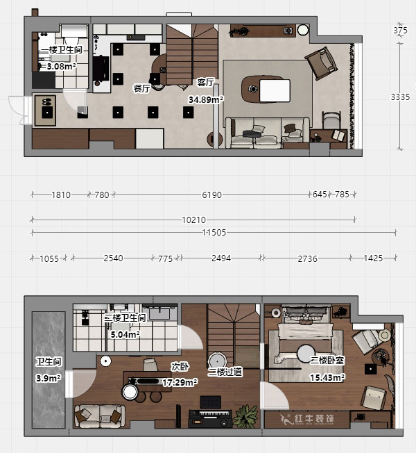 朱明琪|瑞鑫蘭庭綜合樓1708-50㎡復式-現(xiàn)代簡約風格|loft公寓|2室2廳2衛(wèi)|老房裝修|定制家|全包12萬|00_03平面彩圖