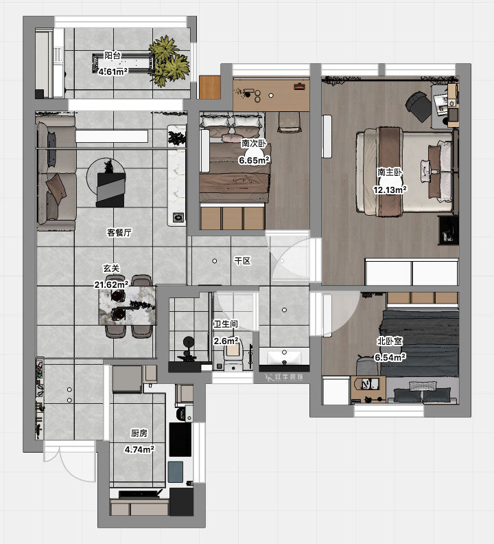 孟憲濤｜江城苑6-2-1704-88㎡-簡約風(fēng)格｜3室2廳1衛(wèi)｜新房裝修｜定制家｜全包12萬｜00_03平面彩圖