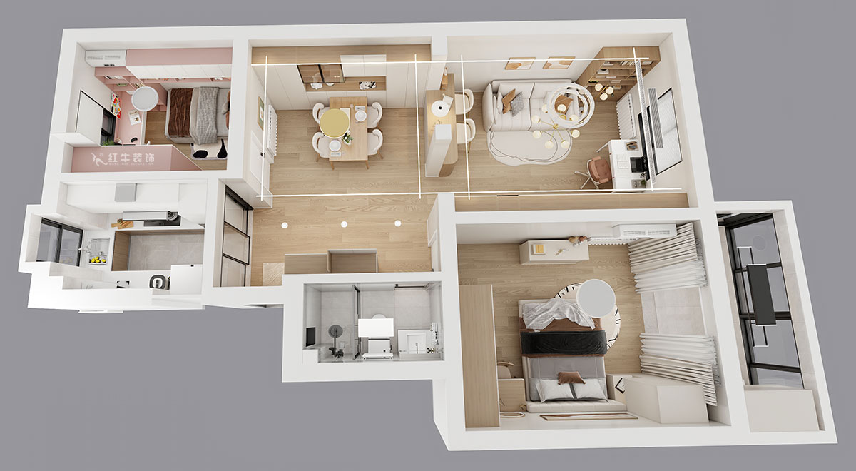 劉小勇|龍蟠中路466號401室-83㎡-現(xiàn)代簡約風格|2室2廳1衛(wèi)|老房裝修|定制家|全包10萬|00_04鳥瞰圖